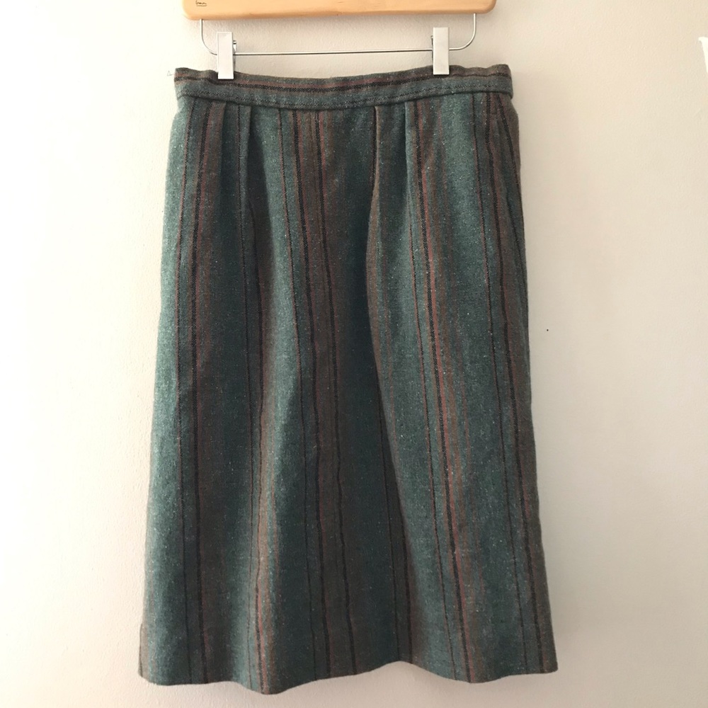 Green Tweedy Striped Vintage Pencil Skirt